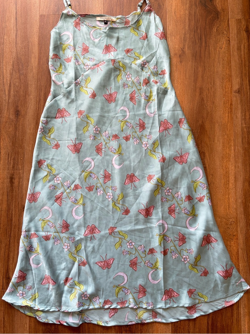Their Nibs Teal Butterfly Moon Print Slip Dress Nightgown Y2K Fairycore Whimsy - Picture 4 of 6